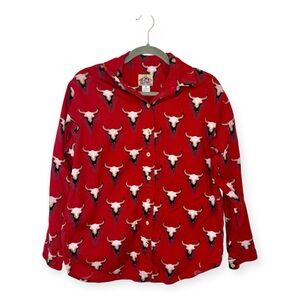 Vintage Barn Fly Red Longhorn Western Cowgirl Rodeo Button Down Shirt Small
